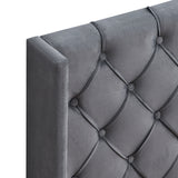 Velvet Button Tufted-Upholstered Bed with Wings Design - Strong Wood Slat Support - Easy Assembly - Gray Queen platform bed - V.I.P Digital Presence