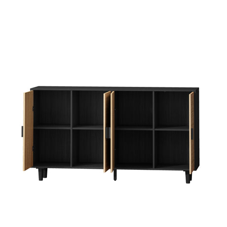 62.20"Elegant and Functional 4-Door Rattan Decorative Storage Cabinet,for Bedroom,Living Room,Office,Easy Assembly,Black - V.I.P Digital Presence