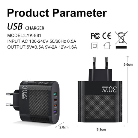 2USB Type-C 30W Mobile Phone Charger Multi Interface Travel Charging Head - V.I.P Digital Presence