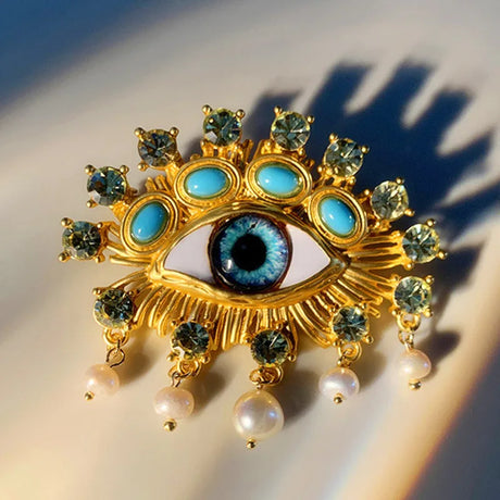 New Exaggerated Devil's Eye Brooch Baroque Pearl Tassel for Men Women Unisex Pin Jewelry European And American Vintage - V.I.P Digital Presence