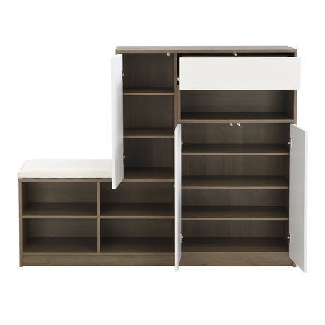 ON-TRANS 2-in-1 shoe storage platform and shoe cabinet, with soft cushioned seats and adjustable shelves, white - V.I.P Digital Presence