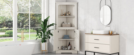 Tall Corner Cabinet with Doors for living room, bathroom,Dining Room or Kitchen,color:Wood grain beige - V.I.P Digital Presence