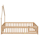 Full House-Shaped Headboard Floor Bed with Fence Natural - V.I.P Digital Presence