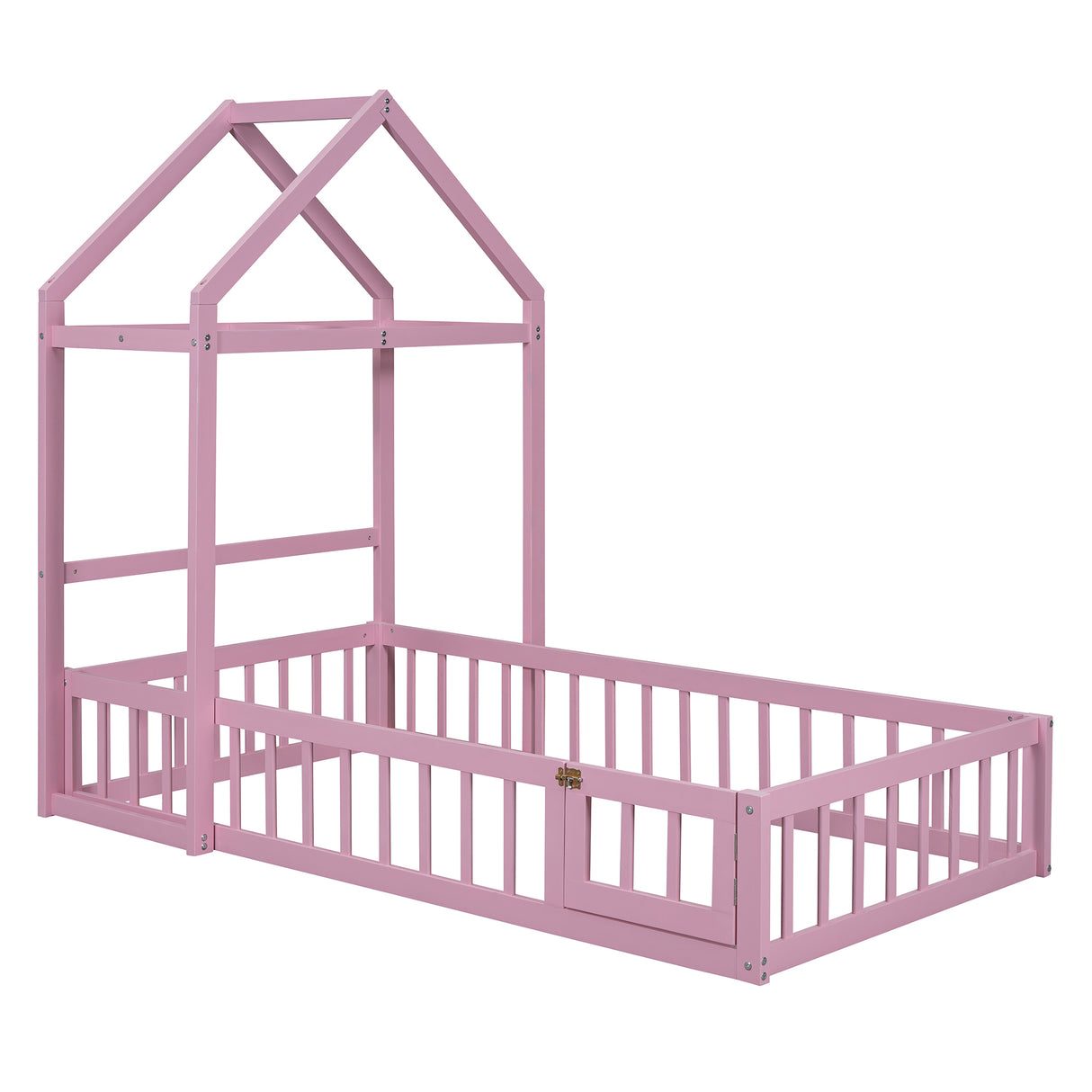 Wooden Twin Size Children's Bed with Detachable Headboard and Integrated Clothes Drying Rack, Pink - V.I.P Digital Presence