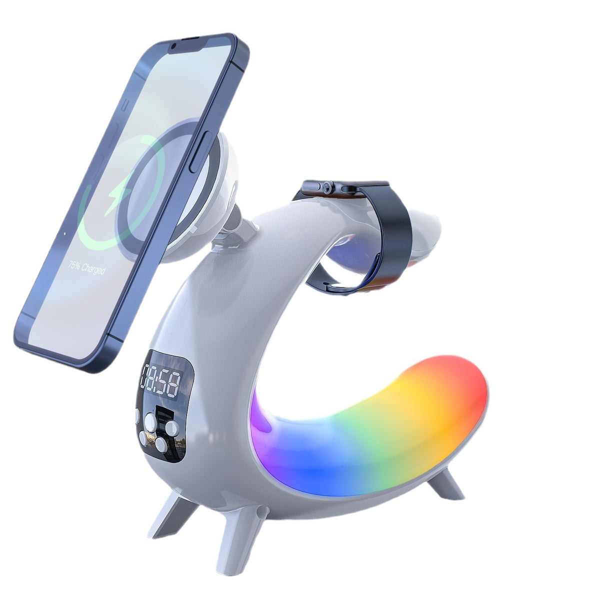 Wireless Charger For Mobile Phone Headphone Wireless Charger Power Bank With Clock Audio And Nigh Light 6 In 1 Charging - V.I.P Digital Presence