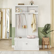Hall Tree with Storage Shoe Bench for Entryway and Hallway, 4-in-1 Design Coat Racks with 4 Hooks for Living Room, White - V.I.P Digital Presence