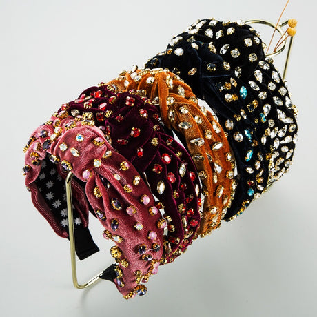 Fashionable gold velvet hand sewn full diamond hairband - V.I.P Digital Presence