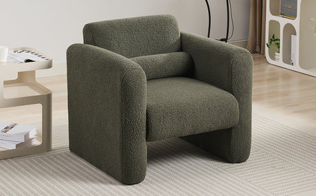 Modern style chair with sheepskin Sherpa fabric soft cushion, comfortable armchair, soft with backrest and pillow, seaweed green - V.I.P Digital Presence