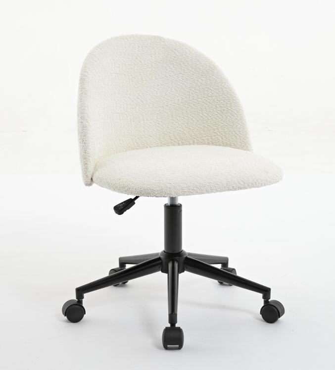 Velvet fabric office chair, mid back adjustable rotating computer chair, black legs, cushioned office chair with wheels ，White - V.I.P Digital Presence