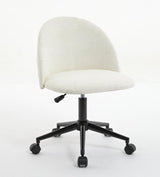 Velvet fabric office chair, mid back adjustable rotating computer chair, black legs, cushioned office chair with wheels ，White - V.I.P Digital Presence