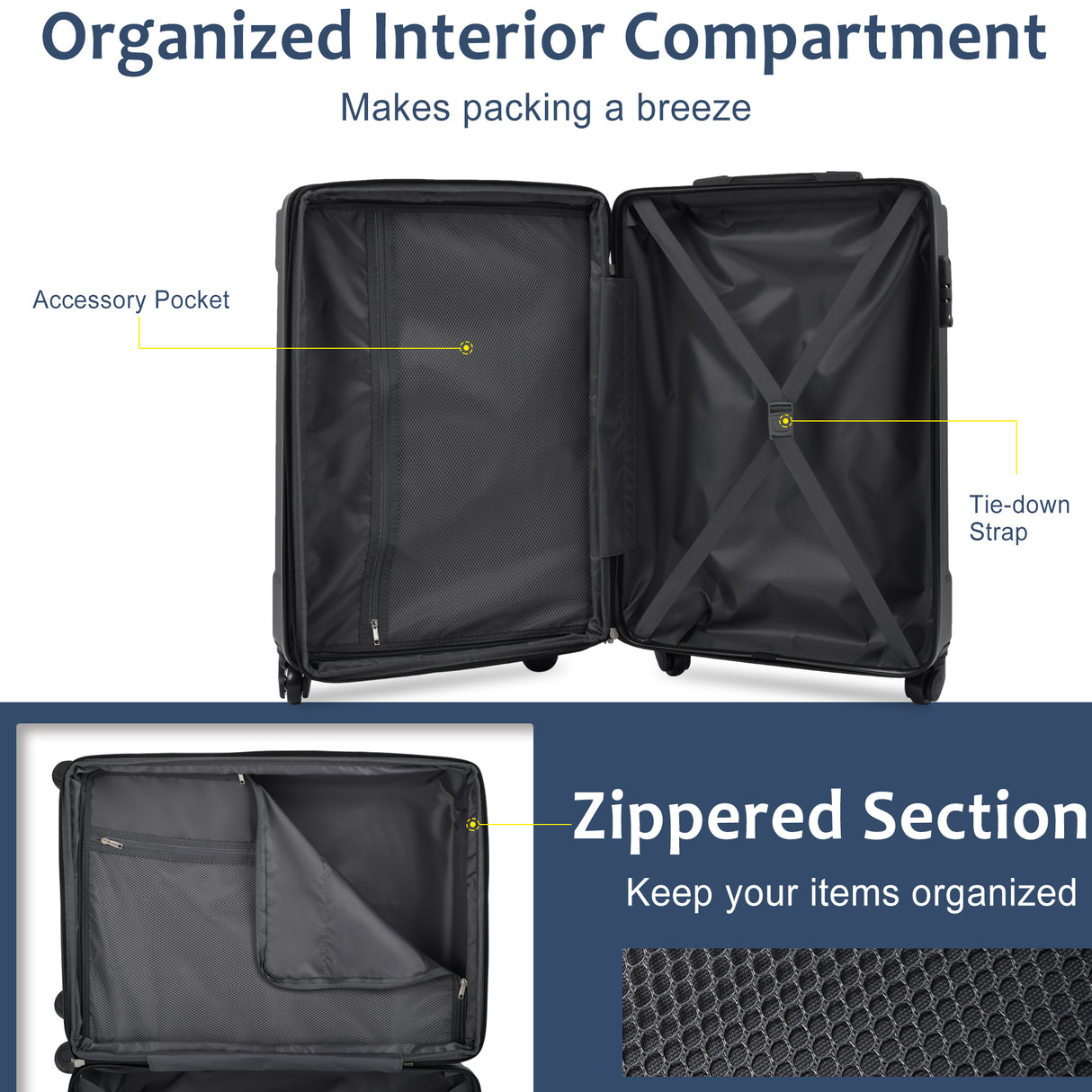 Hardshell Luggage Spinner Suitcase with TSA Lock Lightweight 20'' (Single Luggage) Blue + ABS + 20 Inch Carry On