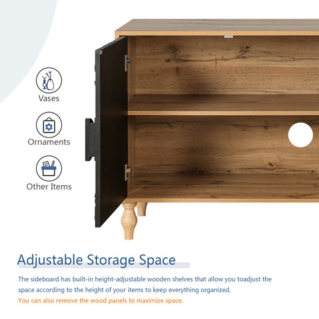 Black Carved Symmetrical Design Door And Wood Coloured Frame For TV Stand Table,Living Room ,Entryway - V.I.P Digital Presence