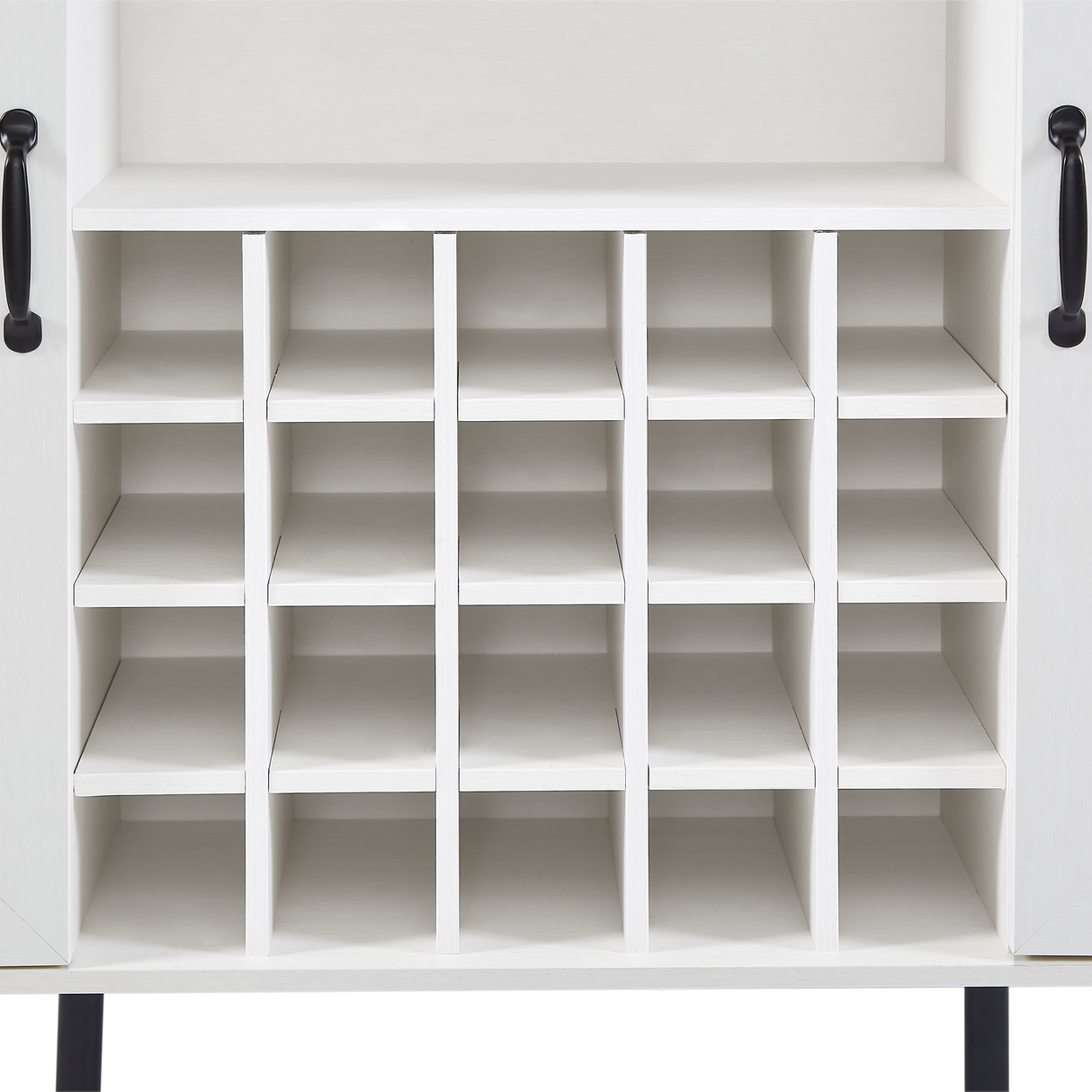 White Faux Rattan Barn Door Wine Cabinet with Wine Rack and Wine Glass Rack, Double Door Design with Removable Shelves - V.I.P Digital Presence