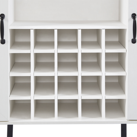 White Faux Rattan Barn Door Wine Cabinet with Wine Rack and Wine Glass Rack, Double Door Design with Removable Shelves - V.I.P Digital Presence