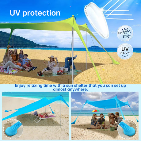 Family beach tent, large pop-up parasol, beach shelter, sun shade. Stable poles with portable carry bag. Outdoor shade. - V.I.P Digital Presence