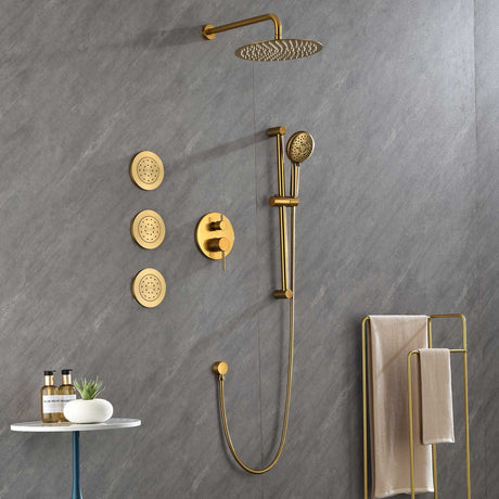 Shower System with Shower Head  Hand Shower Slide Bar Bodysprays, Shower Arm  Hose Valve Trim  and Lever Handles - V.I.P Digital Presence