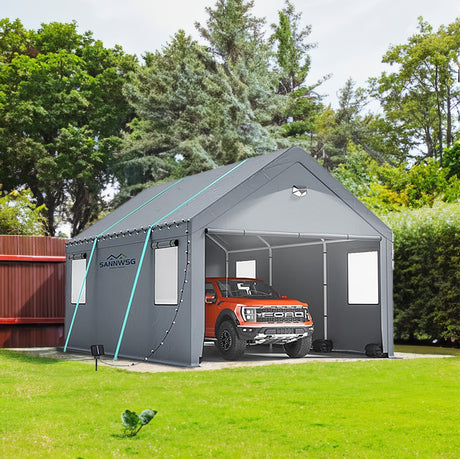 10x20 ultra large portable carport garage with rolling shutter windows and waterproof cloth, metal roof and side walls - V.I.P Digital Presence