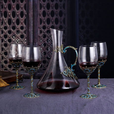 Enamel lead-free red wine cup crystal glass high footed cup decanter set - V.I.P Digital Presence