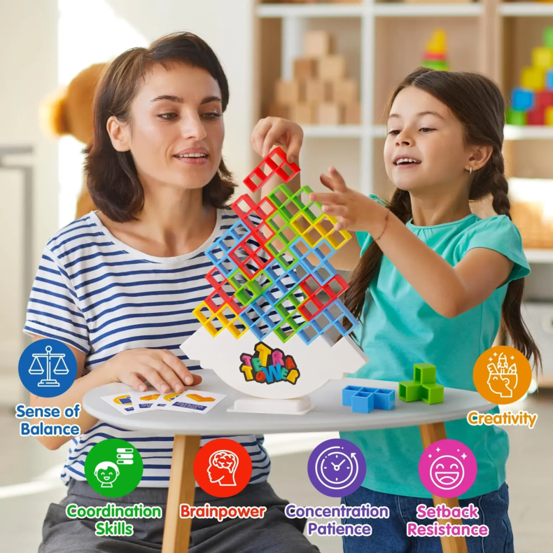 Juego de mesa de bloques de construcción apilables Tetra Tower Fun Balance para niños, adultos, amigos, equipo, dormitorio, familia, noche de juegos y fiesta
