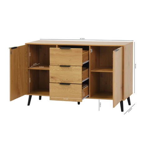 Side panel buffet cabinet with storage room, 47.2 "natural wood color kitchen cabinet with 3 drawers and 2 doors - V.I.P Digital Presence