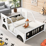Full Size Classic Car-Shaped Platform Bed with Wheels White