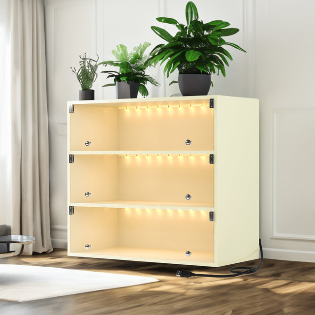 Off white LED light shoe box three layers with glass doors - V.I.P Digital Presence