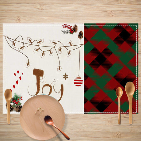 Christmas sled linen placemat Christmas colored checkered printed table mat restaurant decoration insulation mat - V.I.P Digital Presence