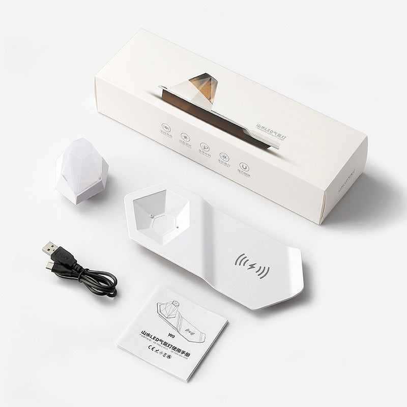 Lámpara de mesita de noche con luz nocturna de diamante de colores, cargador inalámbrico, lámpara de ambiente magnética multifuncional 2 en 1.