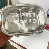 Korean style simple stainless steel two compartment lunch box with cutlery - V.I.P Digital Presence