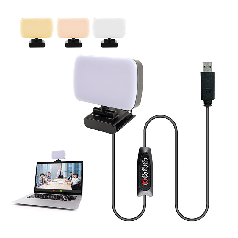 Mini luz de video para conferencias, kit de transmisión en vivo, cámara web, vlog, fotografía, lámpara de relleno, selfie, luz LED portátil ajustable, micrófono