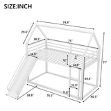Twin over Twin House Bunk Bed with Ladder and Slide,White - V.I.P Digital Presence