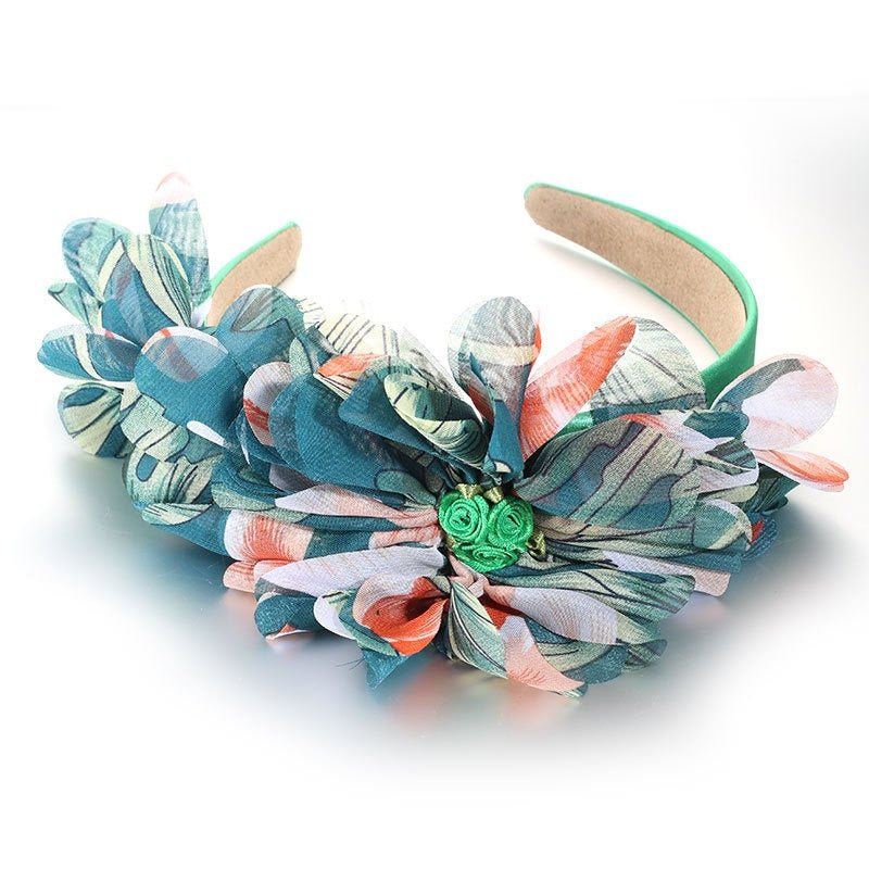 Fashionable leaf pattern fabric oversized flower headband - V.I.P Digital Presence
