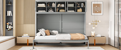 Full Size Murphy Bed Wall Bed with Top Cabinets,Gray - V.I.P Digital Presence