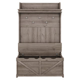 Hall tree with storage desk, entrance desk with drawers and 5 hooks, display rack,Oak - V.I.P Digital Presence