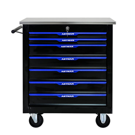 7 DRAWERS MULTIFUNCTIONAL TOOL CART WITH WHEELS-BLACK+BLUE - V.I.P Digital Presence