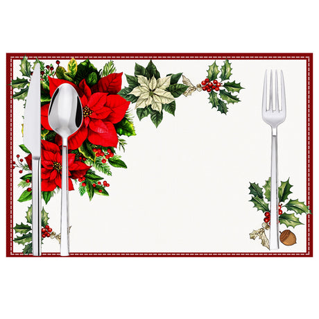 Christmas Red Flower Meal Mat Flower Pinecone Printed Table Mat Holiday Table Insulation Mat - V.I.P Digital Presence