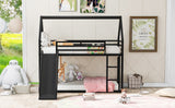 Twin over Twin House Bunk Bed with Ladder and Slide,Black - V.I.P Digital Presence