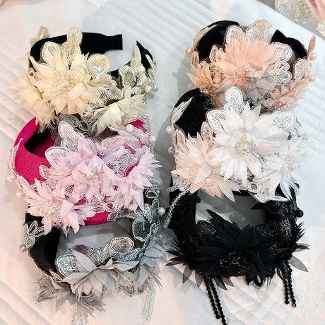 Hand embroidered three-dimensional simulation crystal flower headband pearl headband - V.I.P Digital Presence