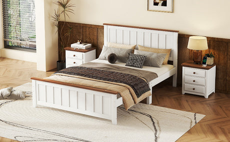 Full Size Wood Platform Bed Wooden Slat Support, Vintage Simple Bed Frame with Rectangular Headboard and Footboard, White - V.I.P Digital Presence