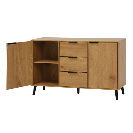 Side panel buffet cabinet with storage room, 47.2 "natural wood color kitchen cabinet with 3 drawers and 2 doors - V.I.P Digital Presence