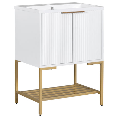24" Bathroom Vanity with Sink, Bathroom Vanity Cabinet with Two Doors and Gold Metal Frame, Open Storage Shelf, White - V.I.P Digital Presence