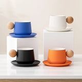 Ceramic Coffee Cup and Saucer Set Espresso Cups Light Luxury Wooden Handle Afternoon Tea Mug Female Original Mugs Couple Gifts - V.I.P Digital Presence