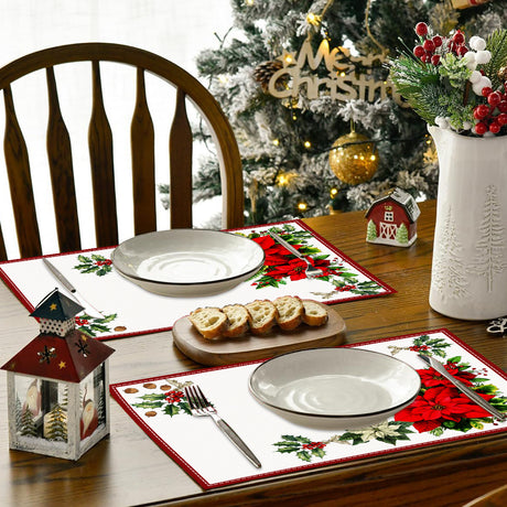Christmas Red Flower Meal Mat Flower Pinecone Printed Table Mat Holiday Table Insulation Mat - V.I.P Digital Presence