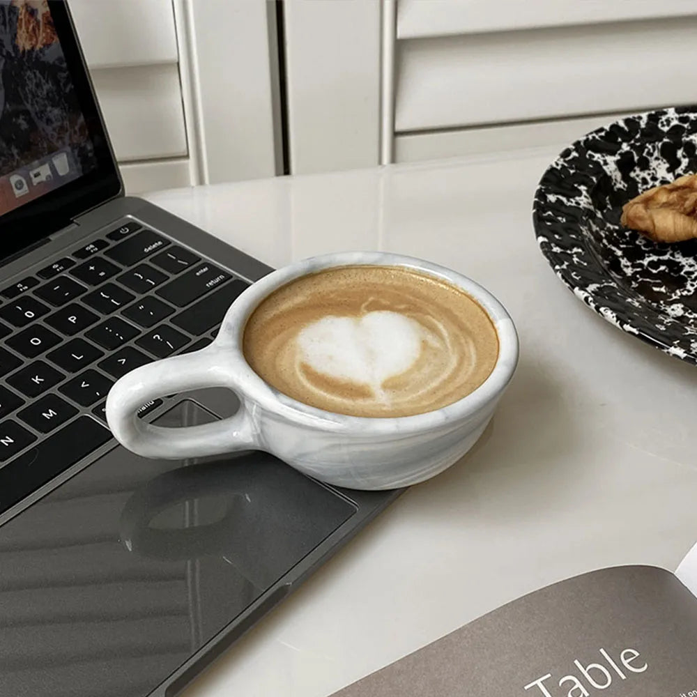 A 300ml ceramic retro couple checkerboard grid small capacity milk white wind mug coffee cups - V.I.P Digital Presence