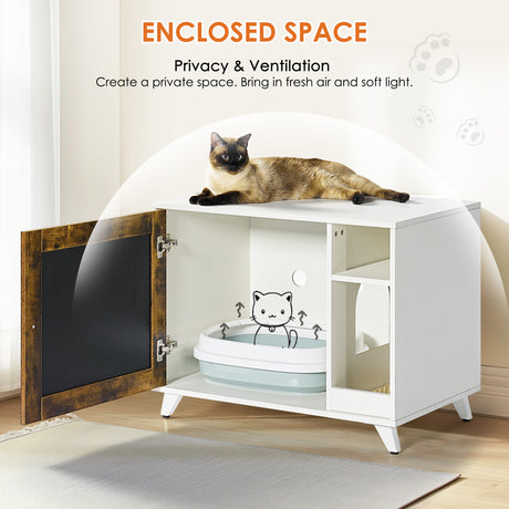 Litter Box Enclosure,Modern Hidden Cat Litter Box Enclosure Furniture with Scratching Pad for Living Room, White + vintage - V.I.P Digital Presence