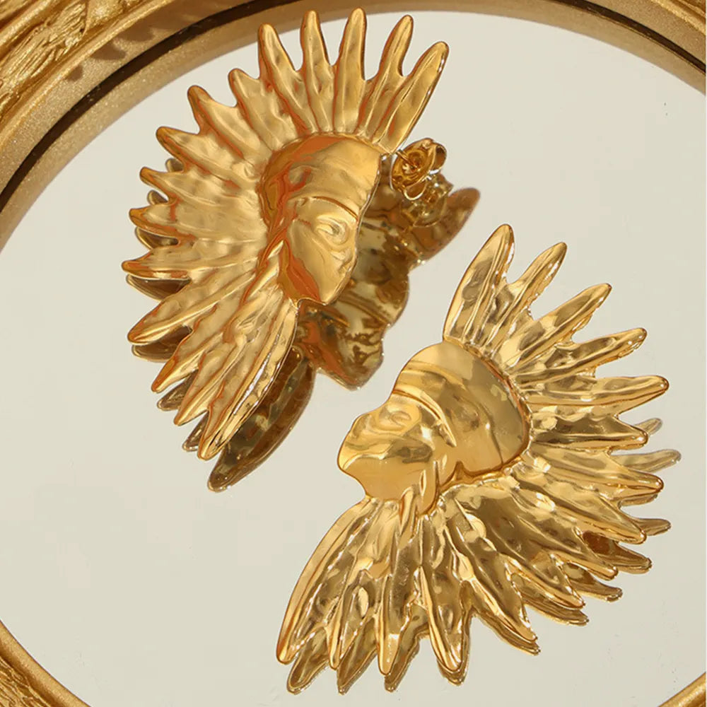 Geometric jewelry with wrinkled texture Indian style design titanium steel gold-plated earrings - V.I.P Digital Presence