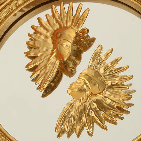 Geometric jewelry with wrinkled texture Indian style design titanium steel gold-plated earrings - V.I.P Digital Presence