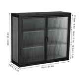 Retro Style Haze Double Glass Door Wall Cabinet With Detachable Shelves for Office Dining Room Living Room