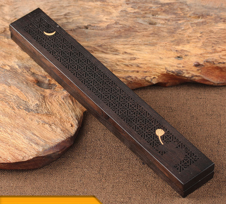 Wooden thread incense box, black sandalwood inlaid with boxwood, sleeping incense burner, incense burner, household indoor agarw - V.I.P Digital Presence
