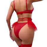 Sexy lingerie mesh garter belt lace embroidery gathering ultra-thin bra three piece set bra set - V.I.P Digital Presence
